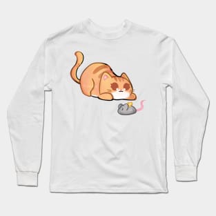 Orange Tabby Cat Playing With Mouse Long Sleeve T-Shirt